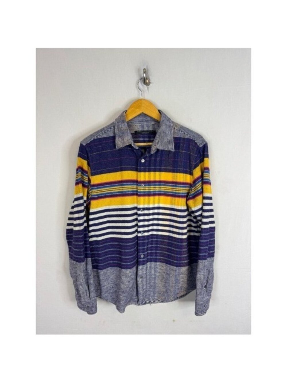 Marc by Marc Jacobs Shrunken Fit Striped Houndstooth Cotton Shirt Mens Large